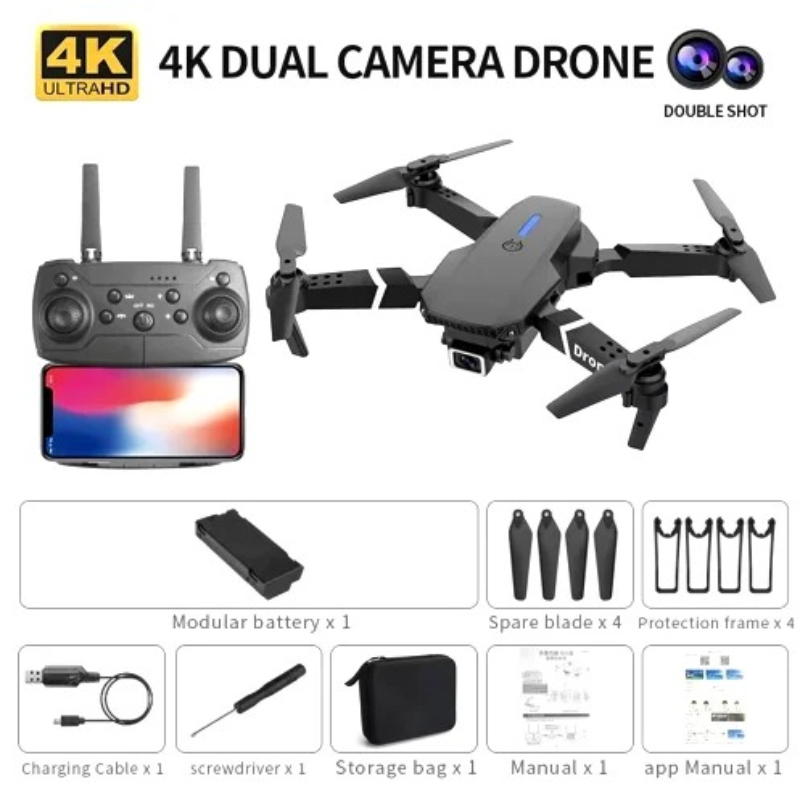 E88 미니 RC 드론 접이식 카메라 WiFi FPV  - Drone Kit Tricopter 리뷰 및 가격